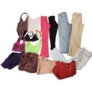 Mixed Clothing Lot Athletic Wear Jeans Denim Tops Bundle Size Small 15 Pieces
